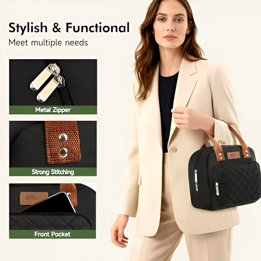 Stylish black bag with metal zipper and reinforced stitching for organized storage